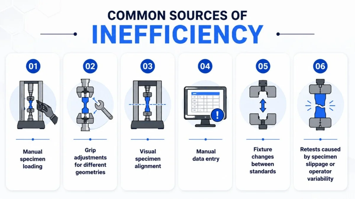 Common sources of inefficiency in manual tensile testing