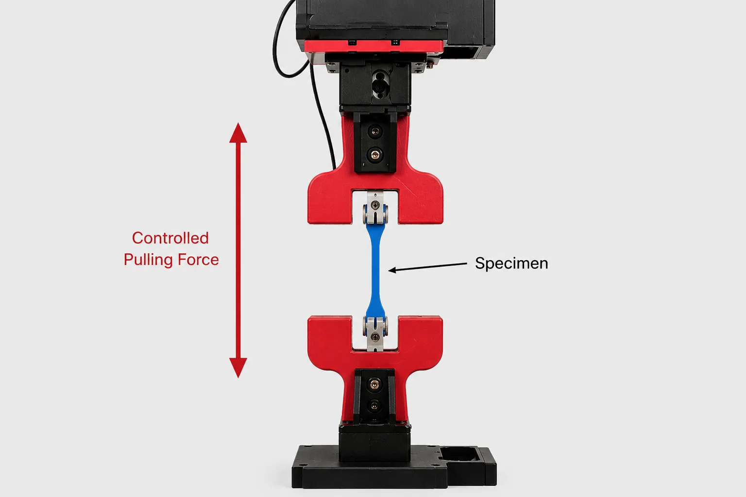 A tensile testing machine applying a controlled pulling force to a specimen