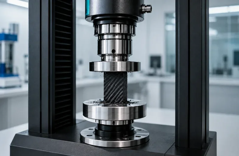 Universal testing machine compression test with a composite cylinder between polished steel platens