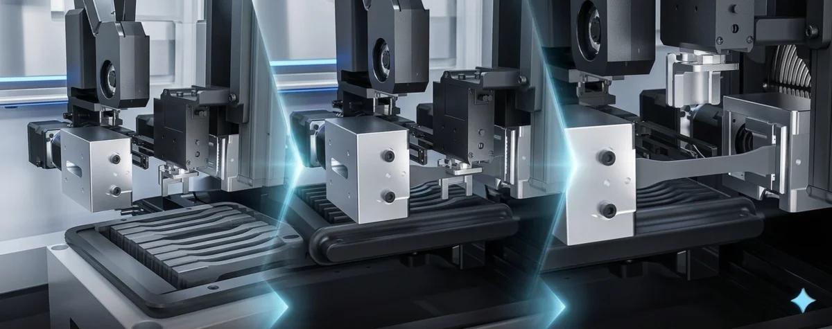 Materials testing automation for plastics and rubber labs with robotic tensile testing