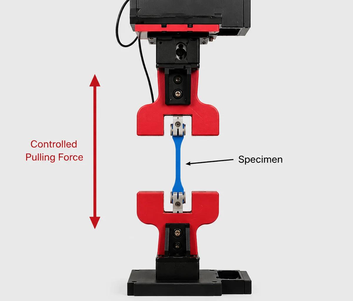 A tensile testing machine applying a controlled pulling force to a specimen