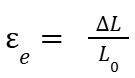 Change in length measured by extensometer divided by original gauge length